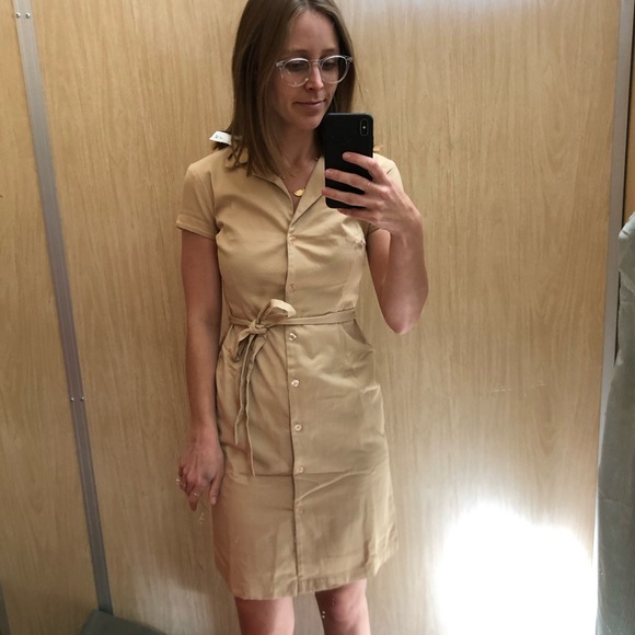 Vintage | Khaki Button Down Collared Mini Dress - Picture 6 of 13